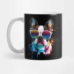 Colourful cool French Bulldog (pug) dog with sunglasses. Mug